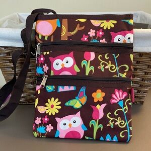N. GIL Brown Owl Print Crossbody Bag - Cute Floral Design
